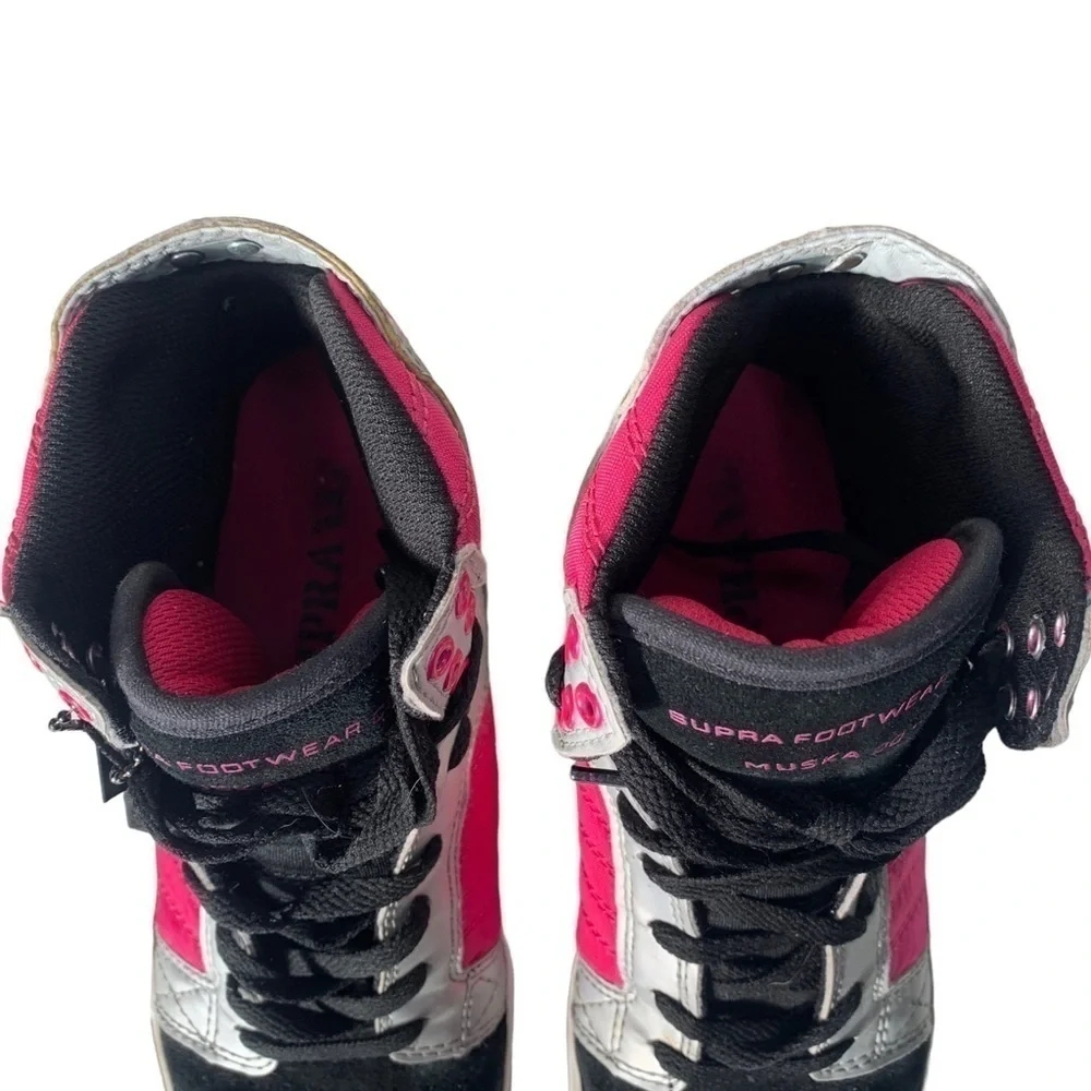 Supra Muska 001 High Top Skater Shoe Sneaker Leather Suede Pink Silver Black 9 - Picture 4 of 15